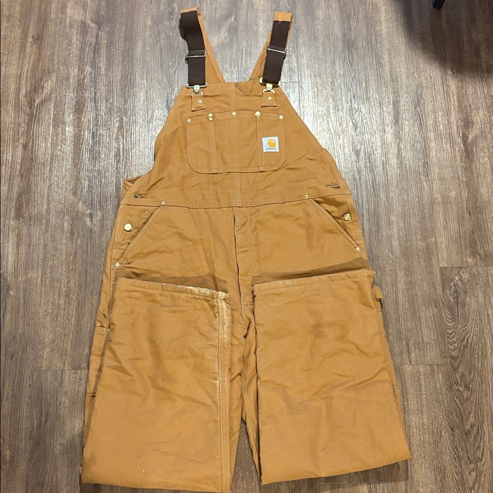 Carhartt Men's Duck Insulated Bib Overalls 42 x 30 double knee